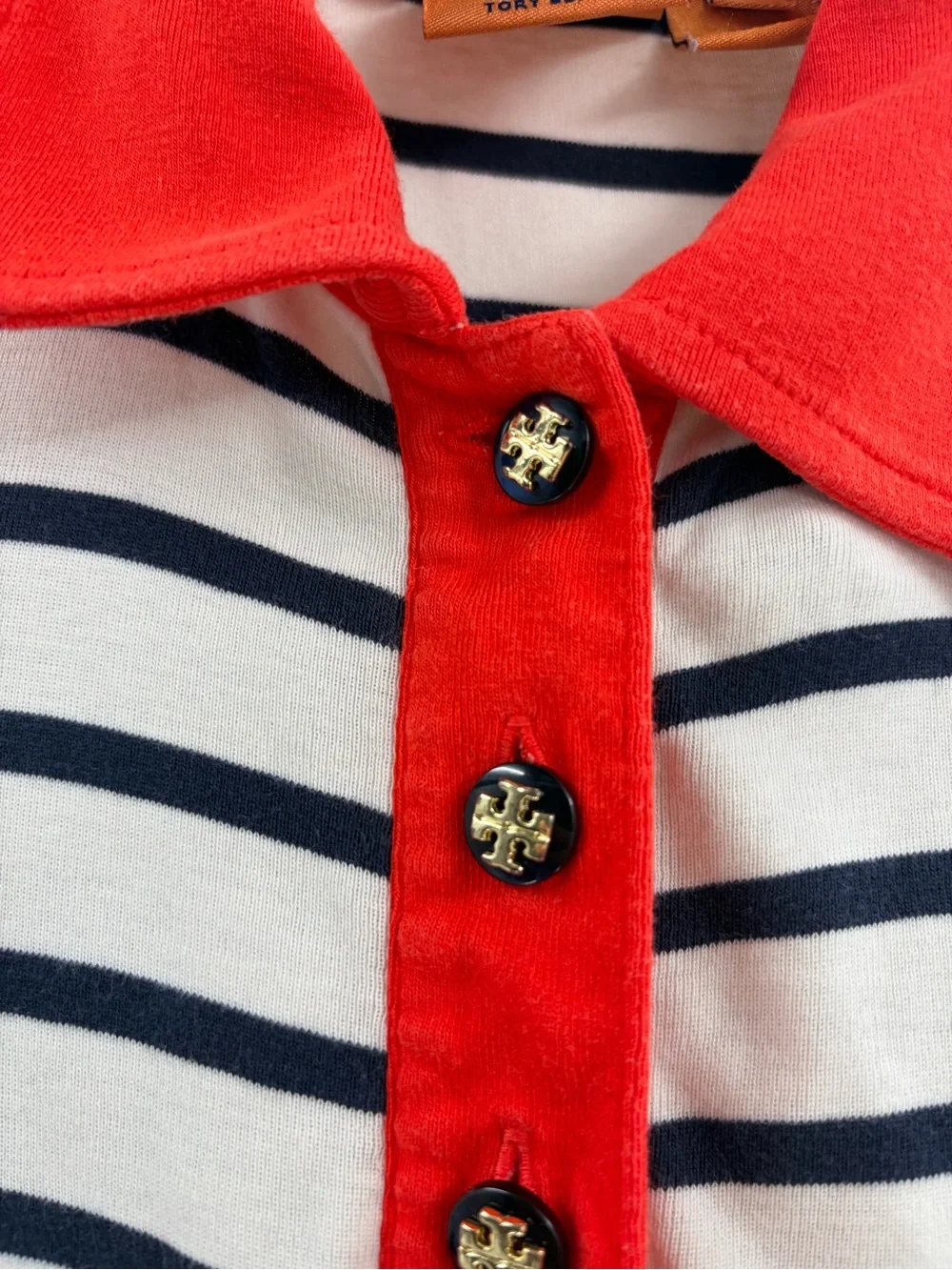 Tory burch polo long sleeve stripped orange pima cotton button up shirt size xs